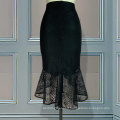 Black Lace High Waist Midi Slim Irregular Ruffled Women Bodycon Skirt